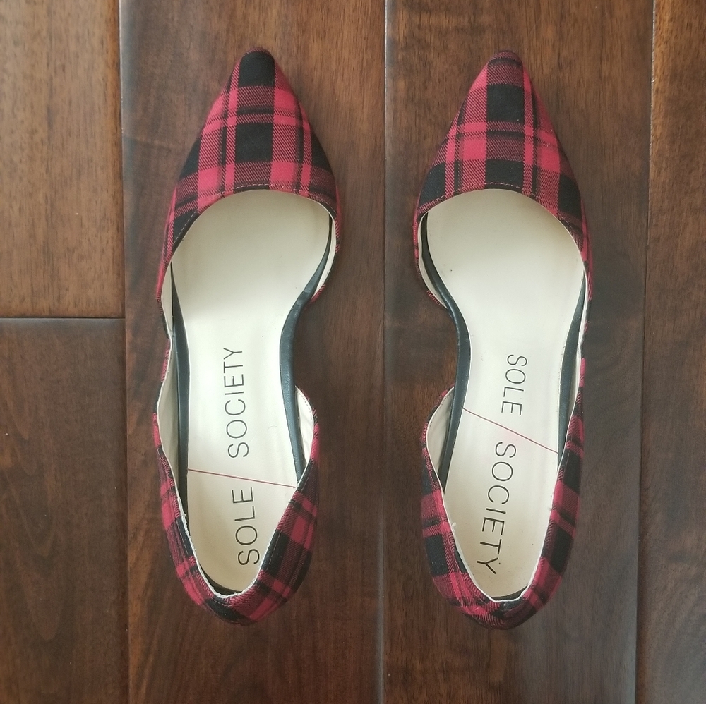 Sole Society Red and Black Plaid Heels